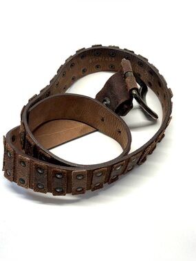 B BOSI Rare Genuine Brown Leather Belt Studded Style